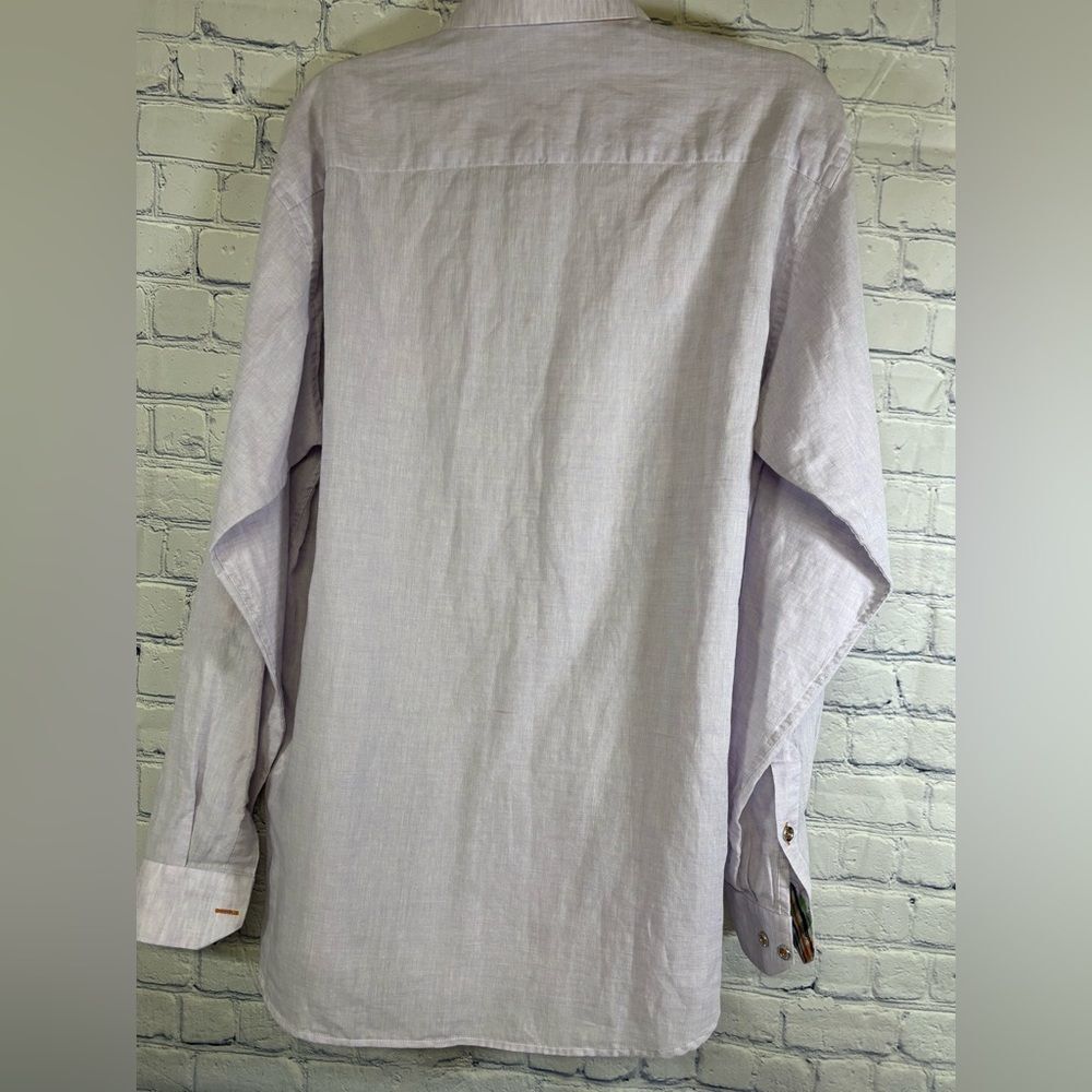 Jared Lang Lilac Luxury Classic Cotton Linen Flip Cuff Button Up Shirt L - Picture 3 of 10